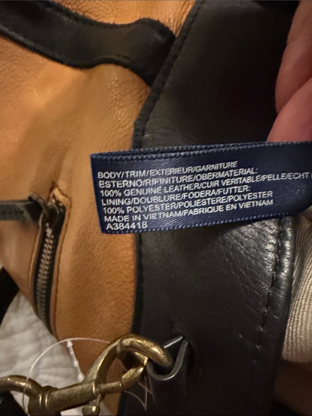 Leather Shoulder Bag in Light Tan and Black - Picture 9 of 16